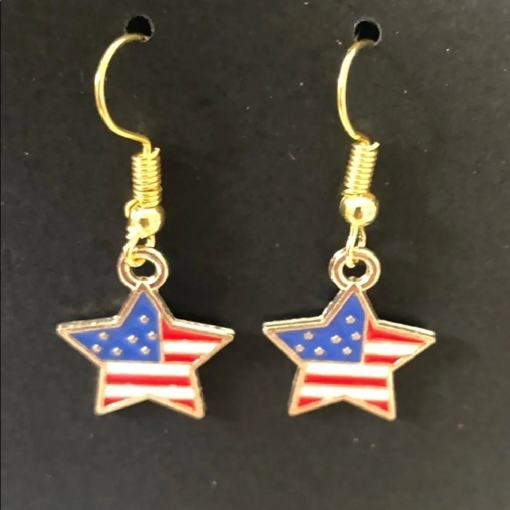 American Flag Star Earrings - Picture 1 of 2